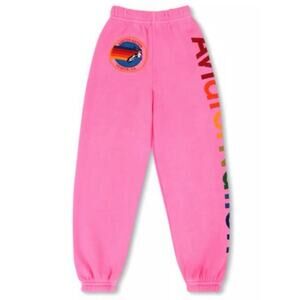 Aviator Nation Hot Pink Kids Joggers with Rainbow Logo